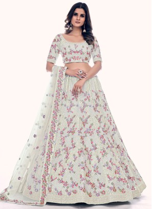 Net A Line Lehenga Choli in Sea Green