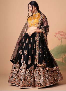 Gorgeous Black Embroidered A Line Lehenga Choli