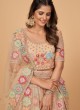 Net Designer A Line Lehenga Choli in Peach