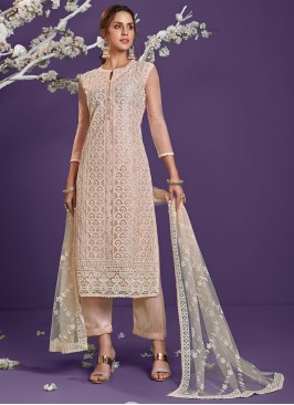 Net Designer Straight Suit in Peach