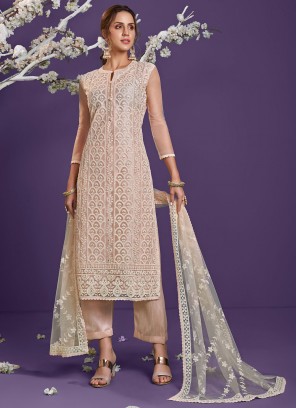 Net Designer Straight Suit in Peach