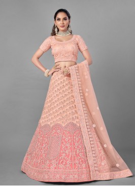 Net Dori Work Peach Lehenga Choli