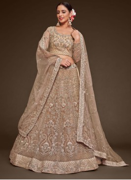 Beige Soft Net Embroidered Lehenga Choli