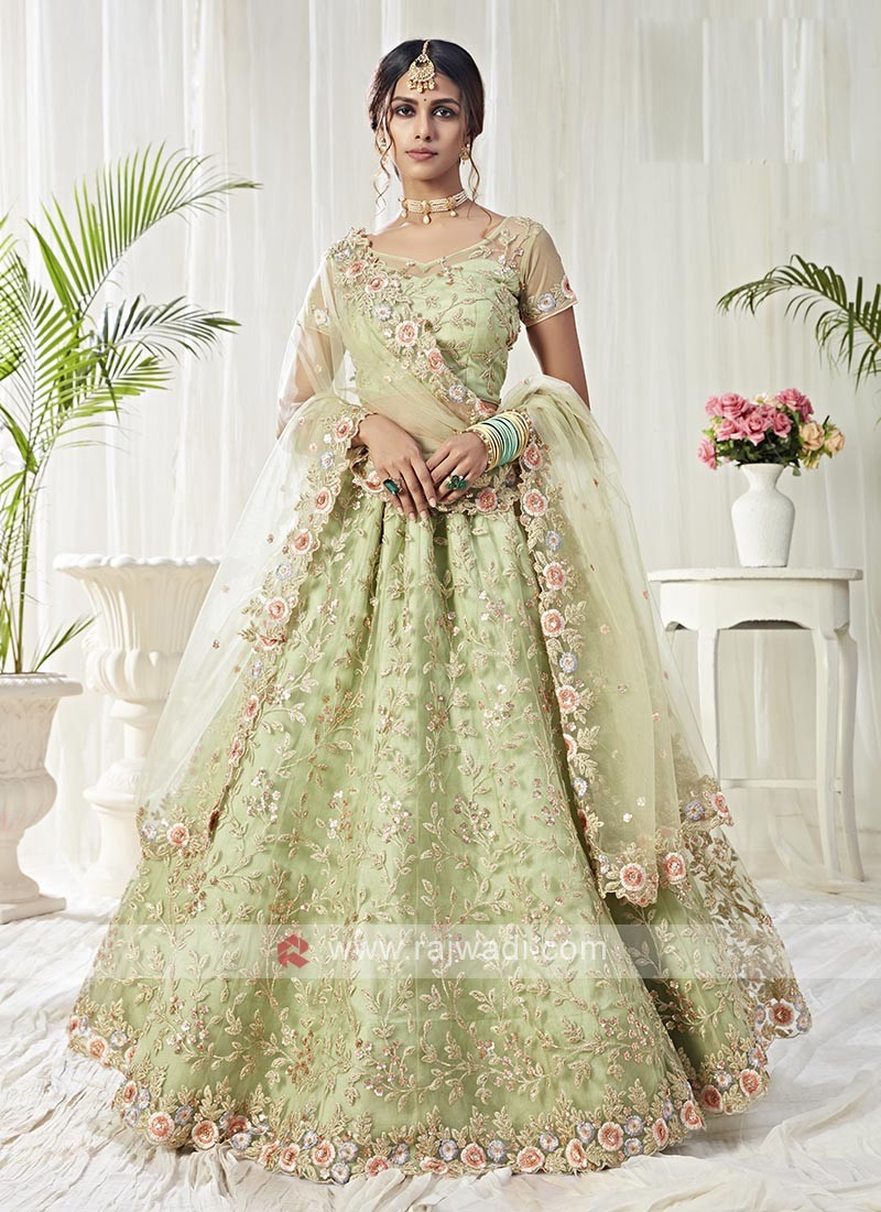 Pista green Net Embroidered Lehenga Choli | Indian Cloth Store - Lehenga