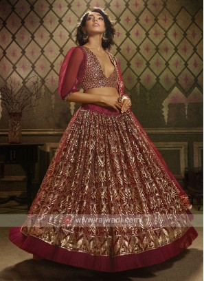 Net Maroon Lehenga Choli