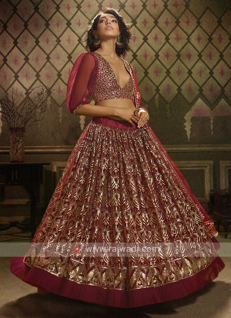 Buy Maroon Net Lehenga Choli (NWG-752) Online