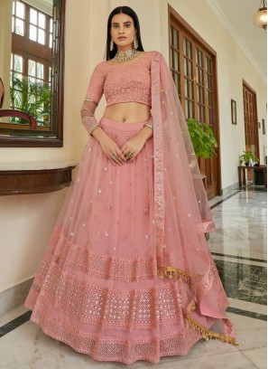 Net Pink A Line Lehenga Choli