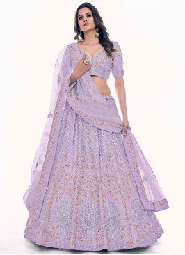 Lilac Sequins and Zircon Embellished Net Lehenga Choli