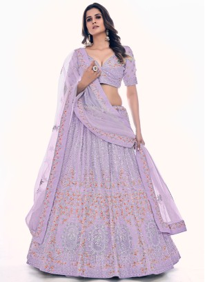 Lilac Sequins and Zircon Embellished Net Lehenga Choli