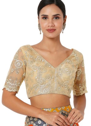 Net Readymade Blouse In Gold