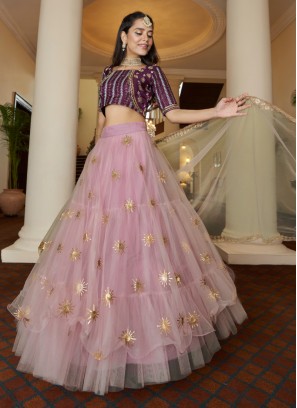 Net Sequins Embroidered Lehenga Choli For Women