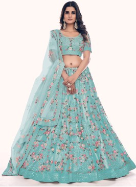 Net Turquoise A Line Lehenga Choli