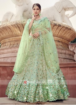 Pista Green Net Lehenga Choli