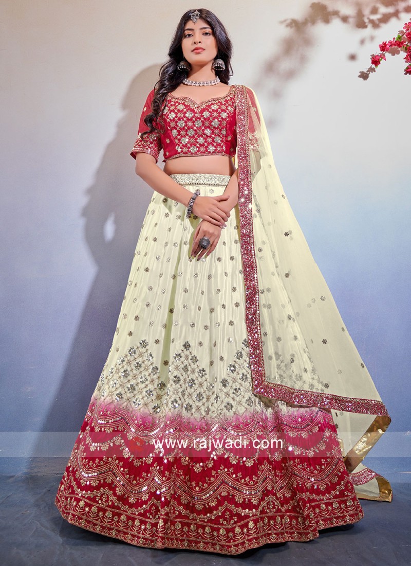 SHUBHKALA Off-White Embellished Lehenga and Choli Set With Dupatta