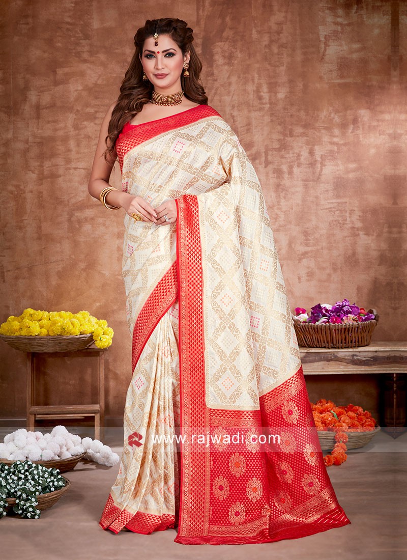 Buy Jacquard Woven White Color Banarasi Silk Saree Party Wear Online at  Best Price | Cbazaar