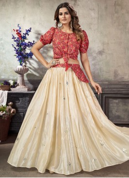 Off White Art Silk A Line Lehenga Choli