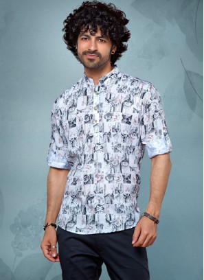 Off White Color Cotton Silk Kurta For Men