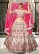 Off White A Line Silk Lehenga Choli with Pink Dupatta