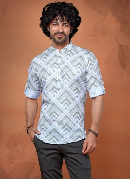 Off White Cotton Silk Kurta For Men