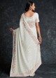 Off White Floral Embroidered Georgette Saree