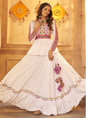 Off White Gamthi Embroidered Navratri Lehenga Choli