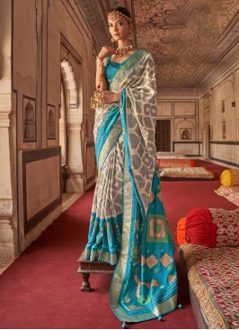 Off White Festival Patola Silk  Saree