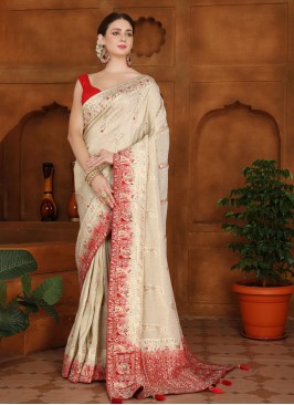 Off White Festive Wear Woven Banarasi Silk Saree