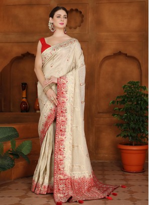 Off White Festive Wear Woven Banarasi Silk Saree