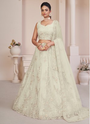 Wedding Wear Off White Embroidered Lehenga Choli