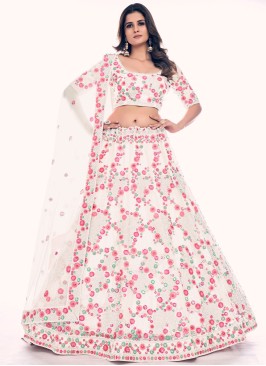 Off White Sequins and Zircon Embellished Net Lehenga Choli