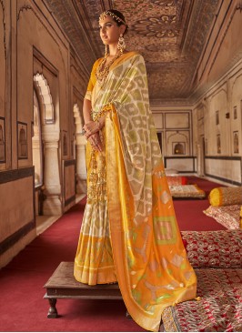 Off White Patola Silk  Diamond Classic Saree