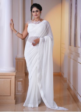 Off White Sequins Embroidered Partywear Saree
