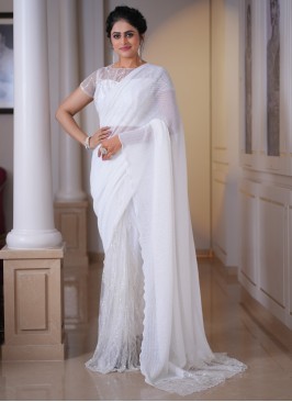 Off White Sequins Saree With Embroidered Choli