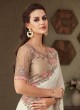 Off White Floral Embroidered Lace Work Silk Saree