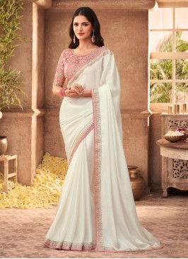 Off White Silk Festival Classic Designer Saree