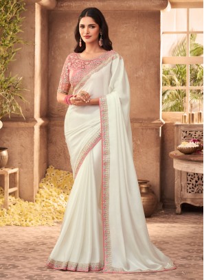 Off White Silk Festival Classic Designer Saree