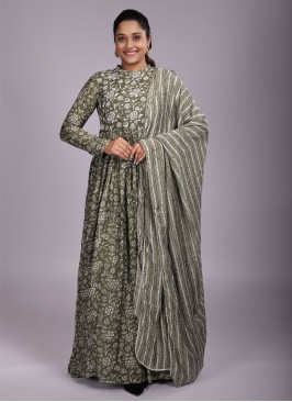 Olive Green Designer Gown For Women