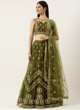 Olive Green Sequins Work Designer Lehenga Choli