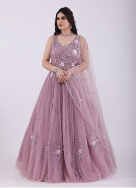 Pink Gown With Floral Sequins Embroidered Work