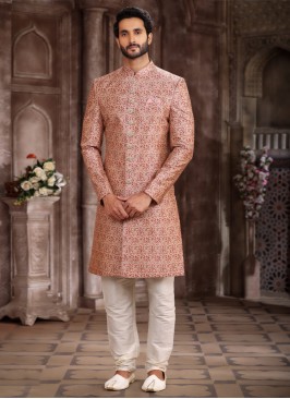 Onion Pink And Cream Art Silk Indowestern Set