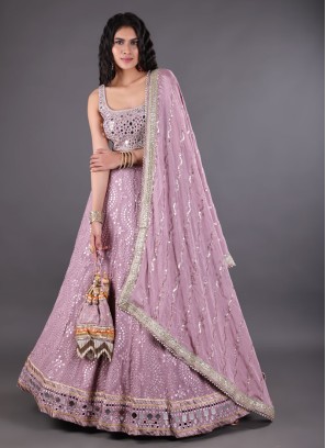 Onion Pink Color Mirror Work Lehenga Choli