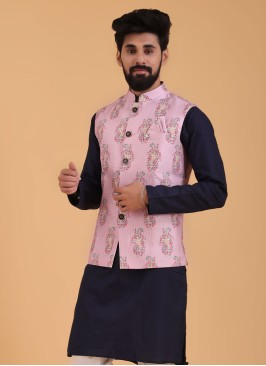 Onion Pink Floral Motifs Nehru Jacket