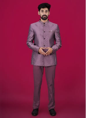 Onion Pink Jacquard Silk Jodhpuri Suit