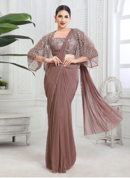 Onion Pink Net Pleated Saree with Designer Blouse