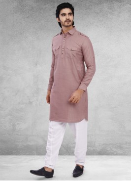 Onion Pink Pathani Suit In Cotton Silk