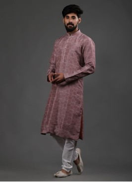 Onion Pink Printed Silk Kurta Pajama