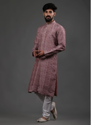 Onion Pink Printed Silk Kurta Pajama