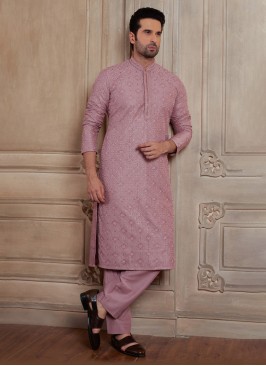 Onion Pink Readymade Silk Kurta Pajama