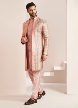 Onion Pink Indowestern With Detailed Thread And Sequins Work