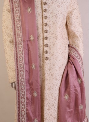 Onion Pink Silk Designer Dupatta For Sherwani